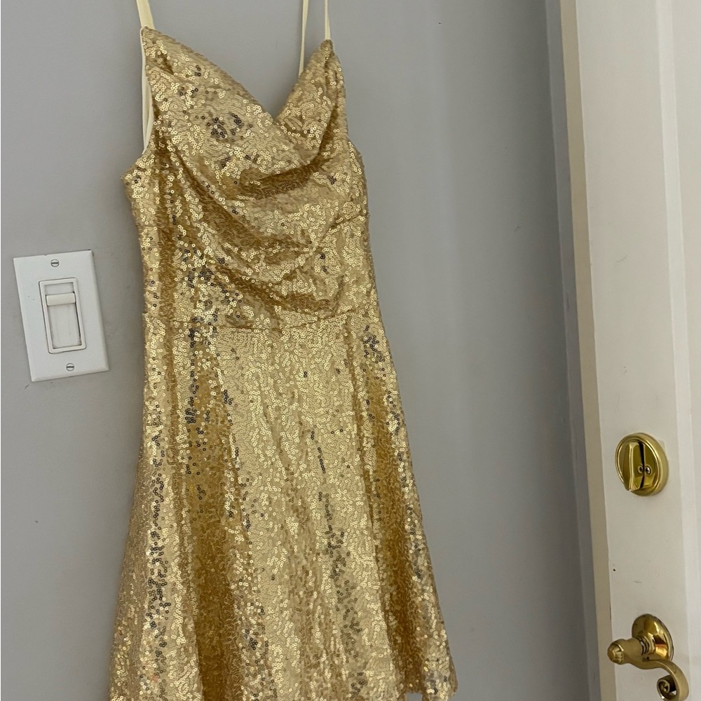 Cider Gold Sequin Mini Dress with Cowl Neck